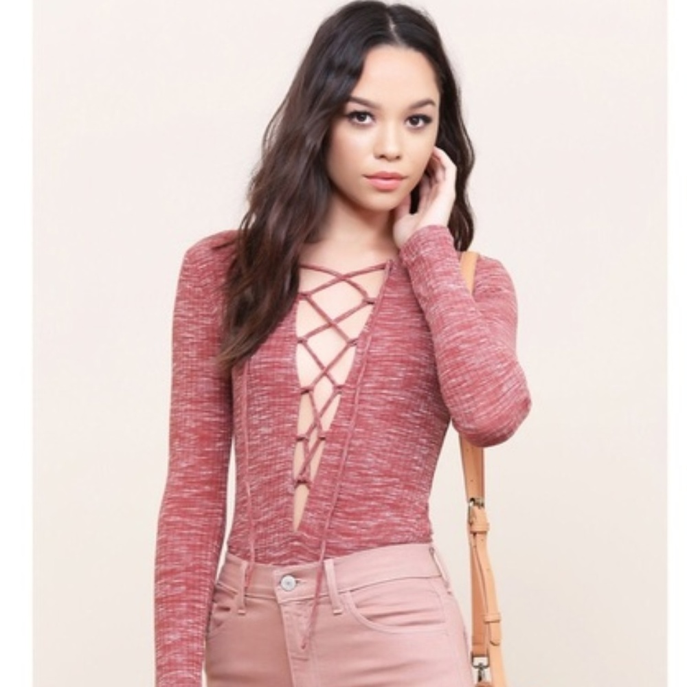 Maddy K Lace up bodysuit Long sleeves spacedye